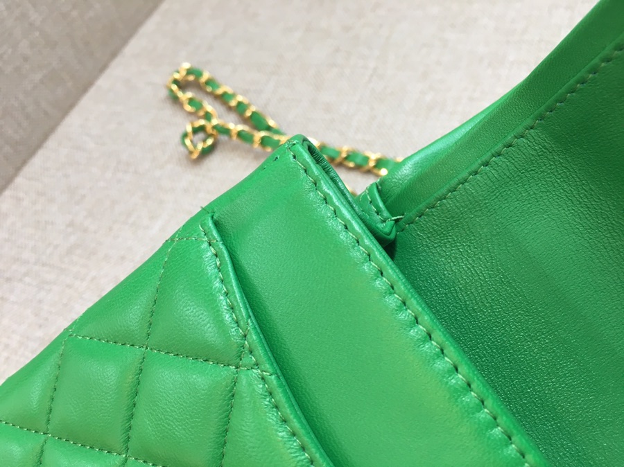 Medium Classic Flap Lambskin Bag AO1112 Green/Gold